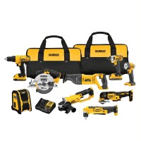 DEWALT 20-Volt MAX Lithium-Ion Cordless Combo Kit (9-Tool) with (2) Batteries 2Ah, Charger and (2) Contractor Bags